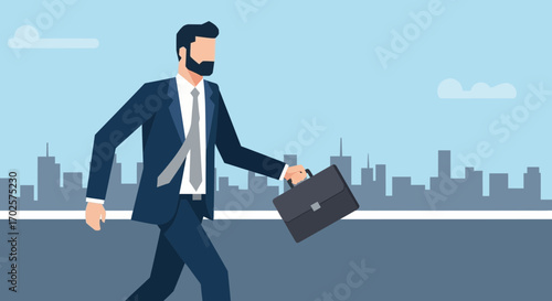 Professional Man's Journey: City Silhouette Represents Ambitious Commercial Pursuit