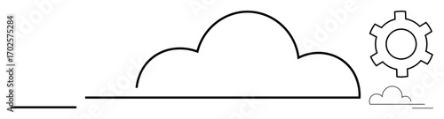 Stylized cloud with gear symbol illustrating technology, innovation, cloud computing, storage, automation, software development. Ideal for IT solutions, technology services, system optimization data