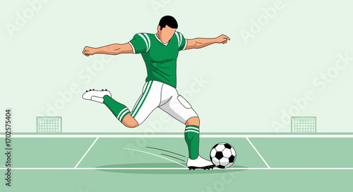 Soccer Player Kicking Football With Great Precision And Power For A Goal Opportunity