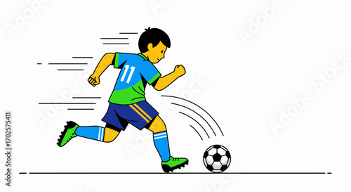 Soccer Player Kicking The Ball Illustrated, Action, Movement, Sport, For Kids