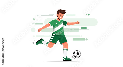 Soccer Player Kicking The Ball Towards The Goal With Great Passion And Focus