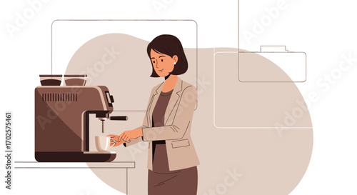 Professional Woman Brewing Coffee At Office, Preparing Drink, Coffee Maker, Office Setup