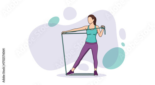 Sporty Lady Performing Resistance Band Workouts for Fitness and Wellbeing Exercise.
