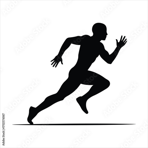 Dynamic silhouette of a male athlete in full sprint motion isolated on white for sports and fitness concepts