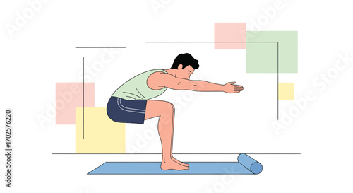 Strength Training Illustration Depicting Male Performing Focused Bodyweight Exercise