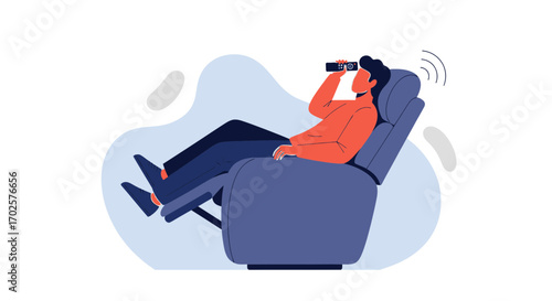 Relaxing Illustration Of Person Watching Television, Enjoying Lounging In Recliner