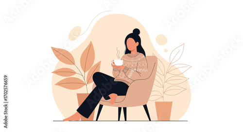 Relaxing In The Living Room Enjoying A Warm Beverage While Contemplating Life's Moments