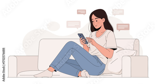Relaxing Indoors While Using Smartphone For Modern Communication And Connection