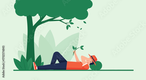 Relaxing Under The Shade: A Tranquil Moment Of Peace And Contemplation Outdoors