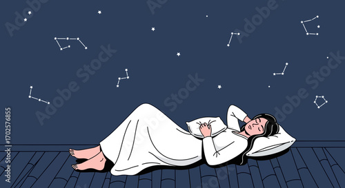 Relaxing Under Evening Stars Depicting Peaceful Night and Gentle Dreams
