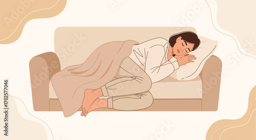 Restful Nap Illustrative Representation of a Person Relaxing on a Sofa Comfortably