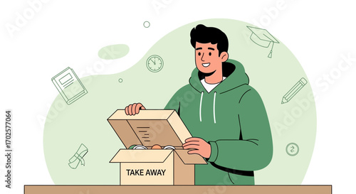 Student Unveiling Contents Of Takeaway Box Representing Education And Future Success
