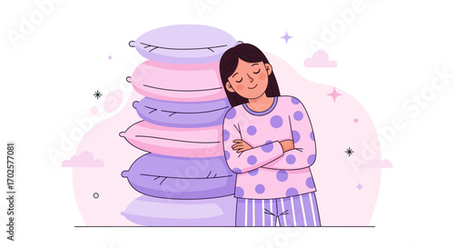 Restful Slumber Depicted As Woman Leans On Pillows Reflecting Peaceful Sleep and Tranquility