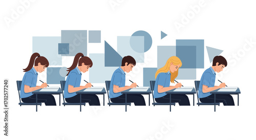 Students Focused While Completing Evaluations In A Dynamically Composed Classroom Illustration