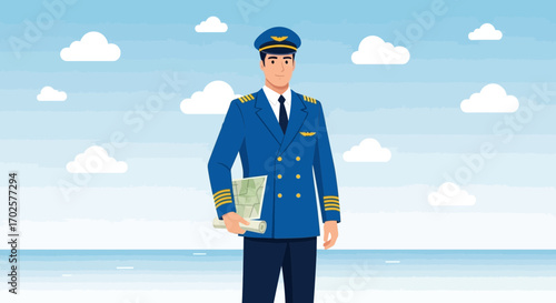 Stylish Aviator Standing Gracefully Demonstrating Knowledge of Navigation in Airspace