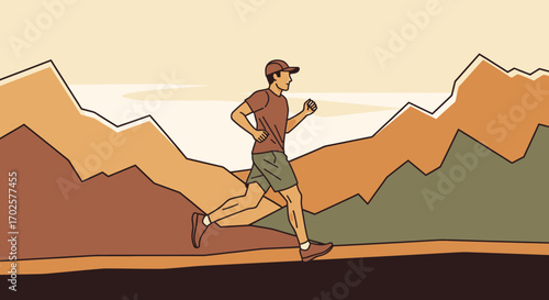Runner Energetically Explores A Scenic Mountainous Region During An Outdoor Athletic Activity