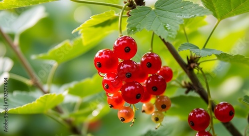 Red Currants on the Branch in Summer Garden.