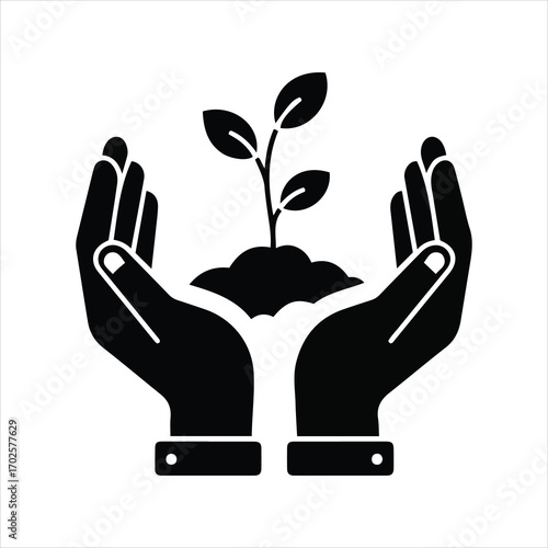 Hands gently cupping a young plant growing from rich soil symbolizing growth and nurturing
