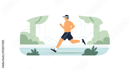 Runner Exercising Outdoors In A Scenic Environment During A Sunny Day For Recreation