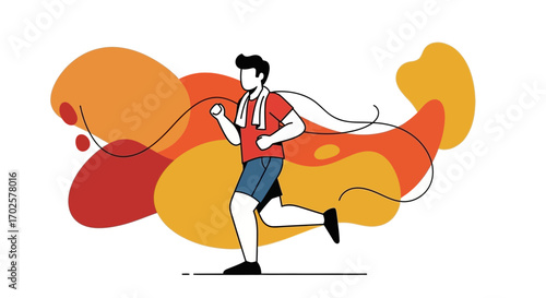 Running Man In Motion With Warm Color Background And Unique Artistic Renderings