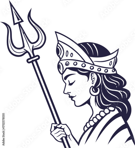 Serene Hindu deity with trident embodies divine power and spiritual grace