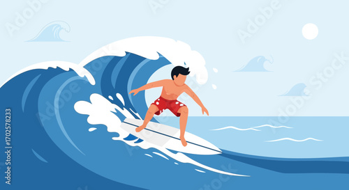 Surfer Riding A Massive Wave, Displaying Determination And Skill In The Ocean