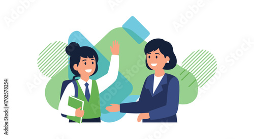 Schoolgirl Giving High Five to Teacher, Celebrating Education and Partnership