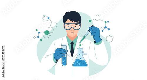 Scientist Conducting Laboratory Research Experiments With Chemical Compounds And Formulas