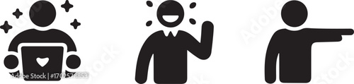 A set of simple icons depicting customer satisfaction, positive user feedback, and direction. Minimalist glyphs for business and web design.