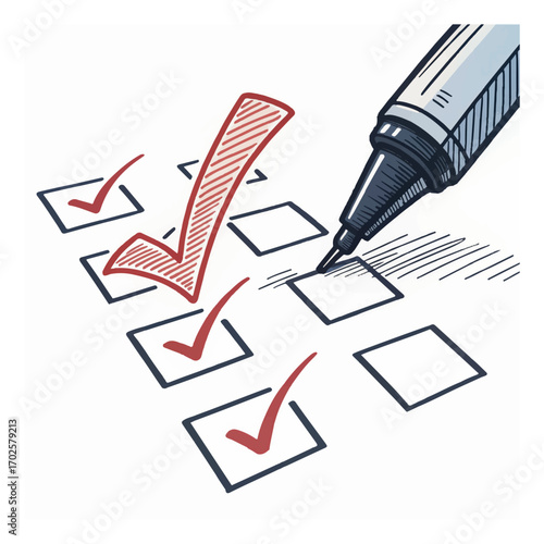 check mark and pencil