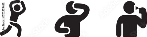 Abstract Stick Figures Universal Icons for Human Action, Thought, and Communication. A versatile graphic set depicting dynamic movement, contemplation, and dialogue.