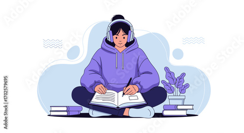 Serene Student Immersed In Study: Focus, Knowledge Acquisition, and Personal Growth