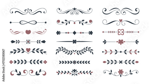 Vintage Decorative Dividers and Flourishes Collection with Floral Scrollwork and Ornate Victorian Borders