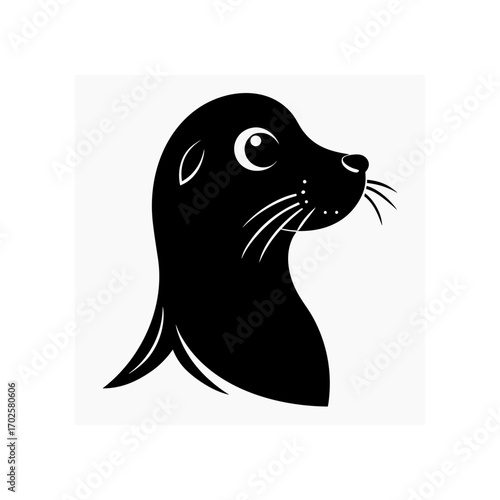 Stylized black seal head silhouette with white accents