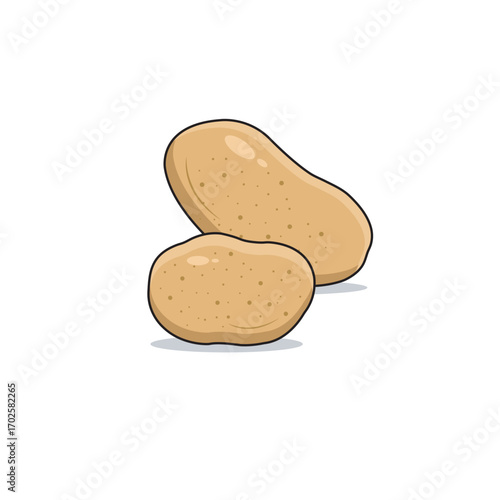 Two Fresh Potatoes Isolated On White Background, Vector Illustration