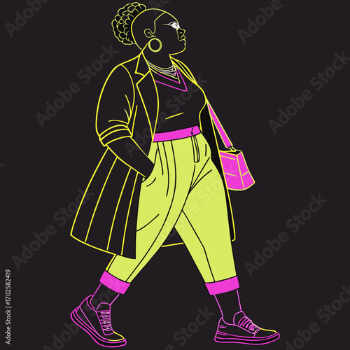 Plus size woman in fashion look / catwalk.