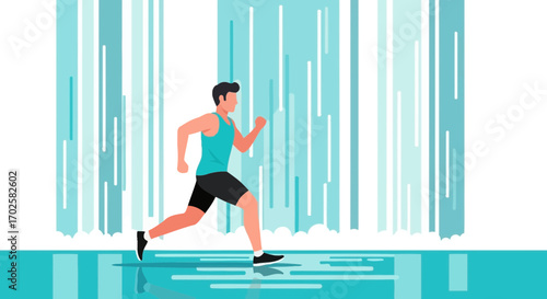 Vector Illustration of a Athletic Man Running in Front of Water Feature