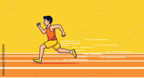 Vibrant Athlete Running Energetically on Track, Depicting Speed and Athleticism in a Dynamic Scene