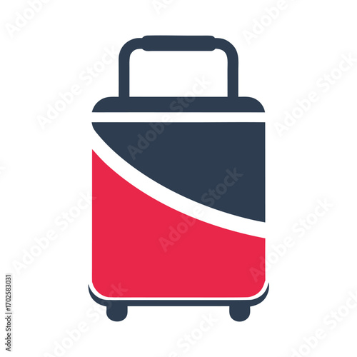 Flat design dark blue and red suitcase with white stripe luggage travel