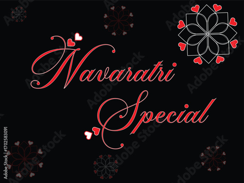 Elegant Navaratri special design with floral and heart accents on black background
