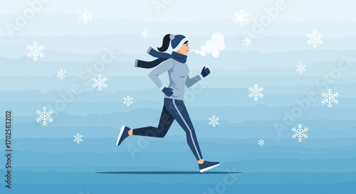 Winter Runner Exercising Energetically Amidst Fluffy Snowflakes During A Brisk Workout Session
