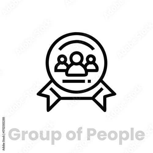 Group of people icon isolated on white background editable vector stroke symbolizing achievement, success, and recognition for collective effort and contribution