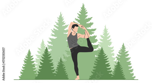 Yoga Pose Against A Forest Backdrop Depicting Mindfulness and Serenity in Nature