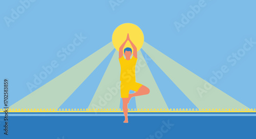 Yoga Practice Amidst Symbolic Light and Energy In A Vibrant Visual Composition