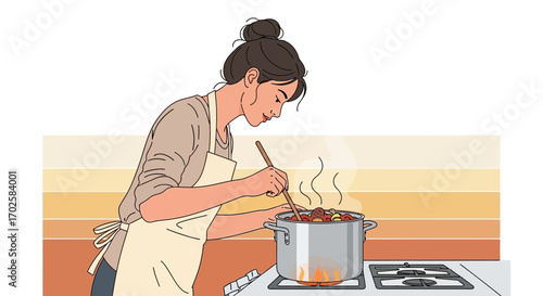 Woman Cooking, Home Cooking, Stirring Delicious Food, Kitchen Scene, Home Life Vibe