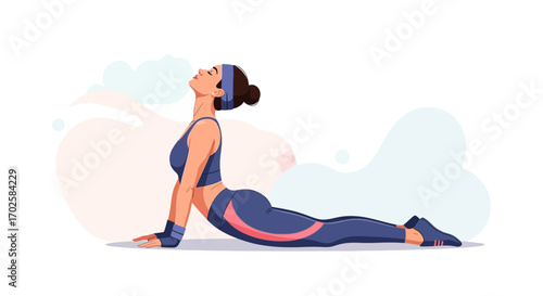 Woman Doing Yoga Pose Urdhva Mukha Svanasana, Beautiful Illustration For Wellness And Health