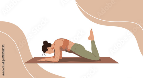 Woman Doing Yoga Exercise On A Mat with Light Background, Healthy Lifestyle