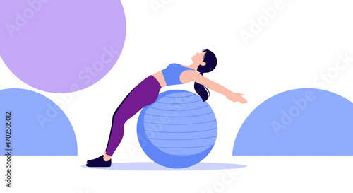 Woman Exercising on a Ball, Health, Fitness, and Wellbeing Concept With Stylish Design