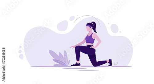 Woman Exercising With Lunges In A Modern Illustration, Fitness And Well-Being Concepts