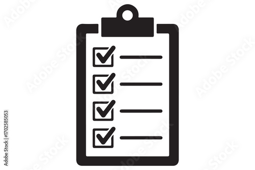 Simple checklist clipboard silhouette icon minimalist vector illustration isolated on white background
